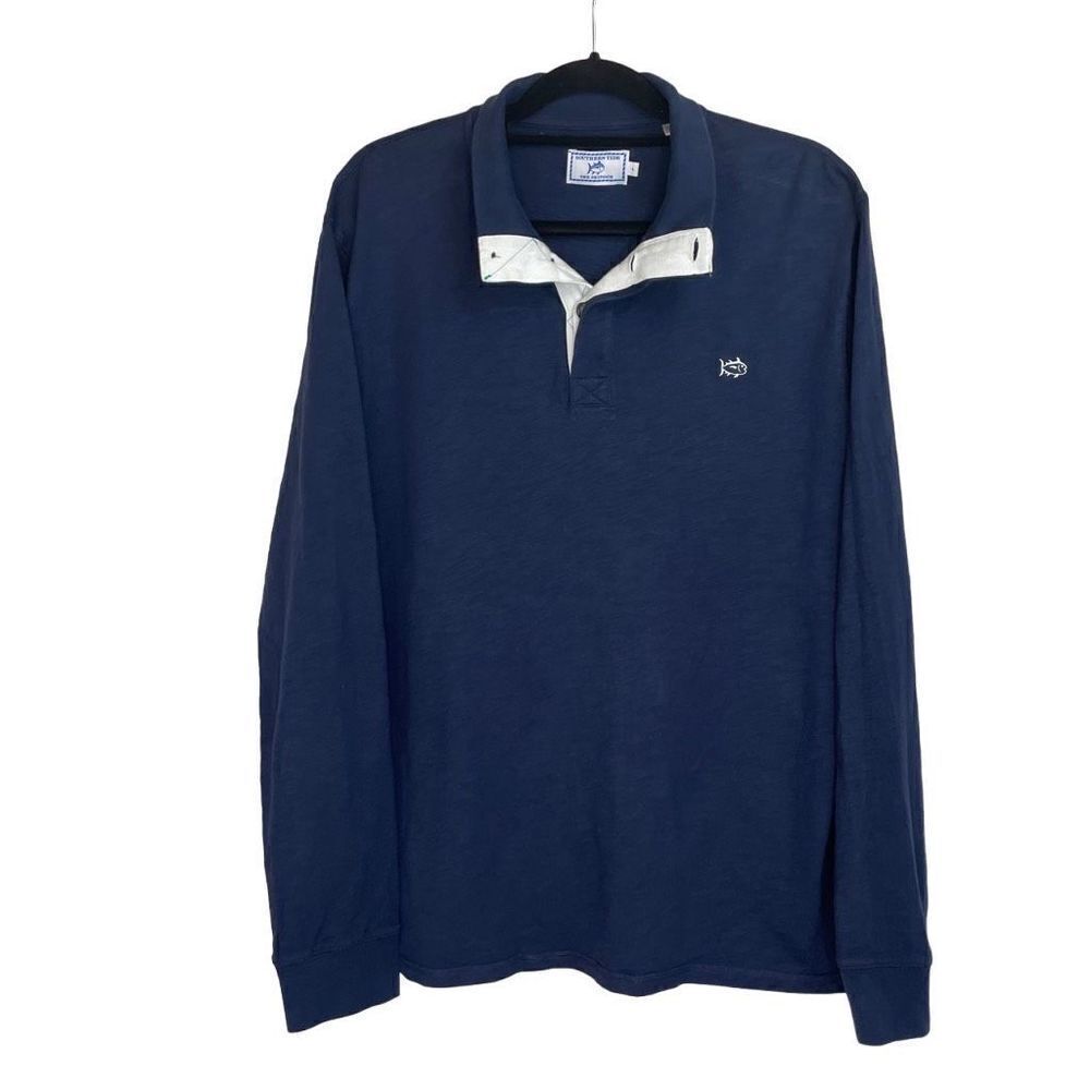 Southern Tide The Skipjack Navy Collared Long Sleeve Polo Shirt Size L